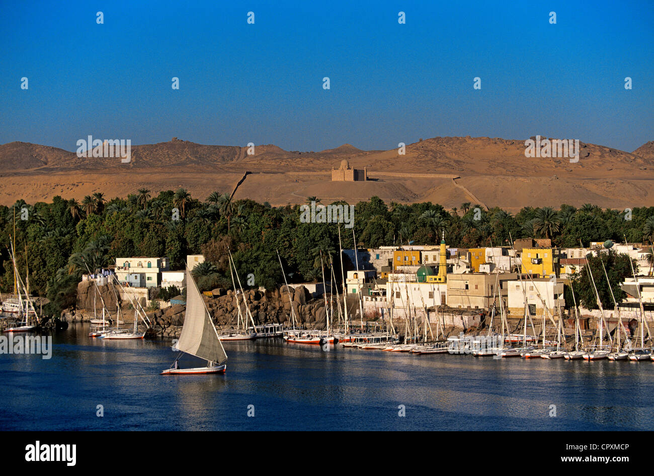 Egitto Alto Egitto, Valle del Nilo, Aswan, feluche sul Fiume Nilo Foto Stock