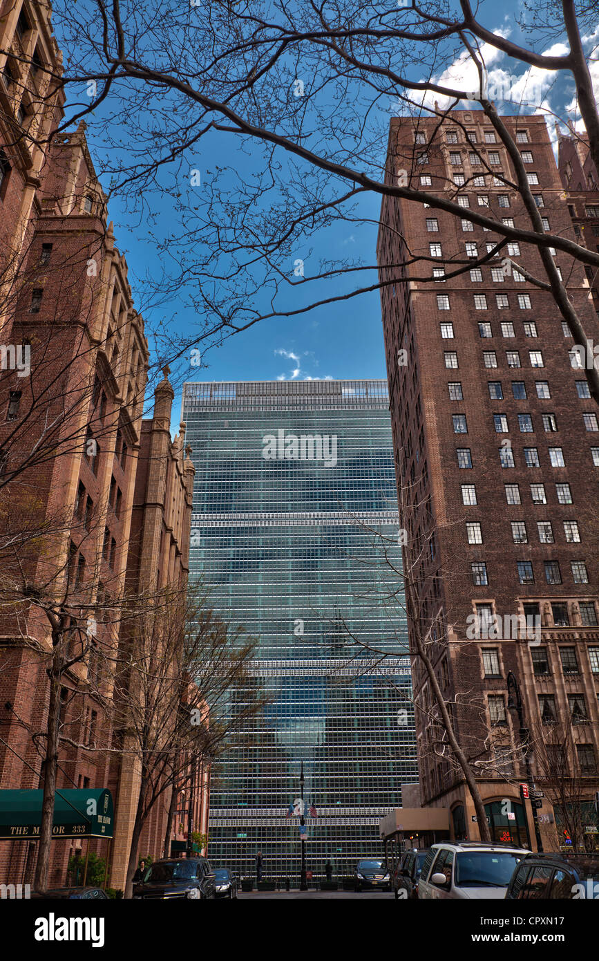 Sede centrale delle Nazioni Unite visto dal Tudor City a Manhattan, New York City Foto Stock