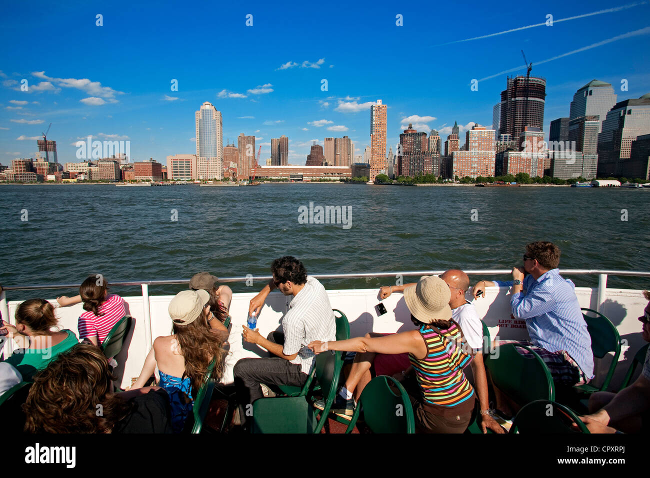Stati Uniti, New York City, gita in barca sul fiume Hudson con vista su Manhattan Foto Stock