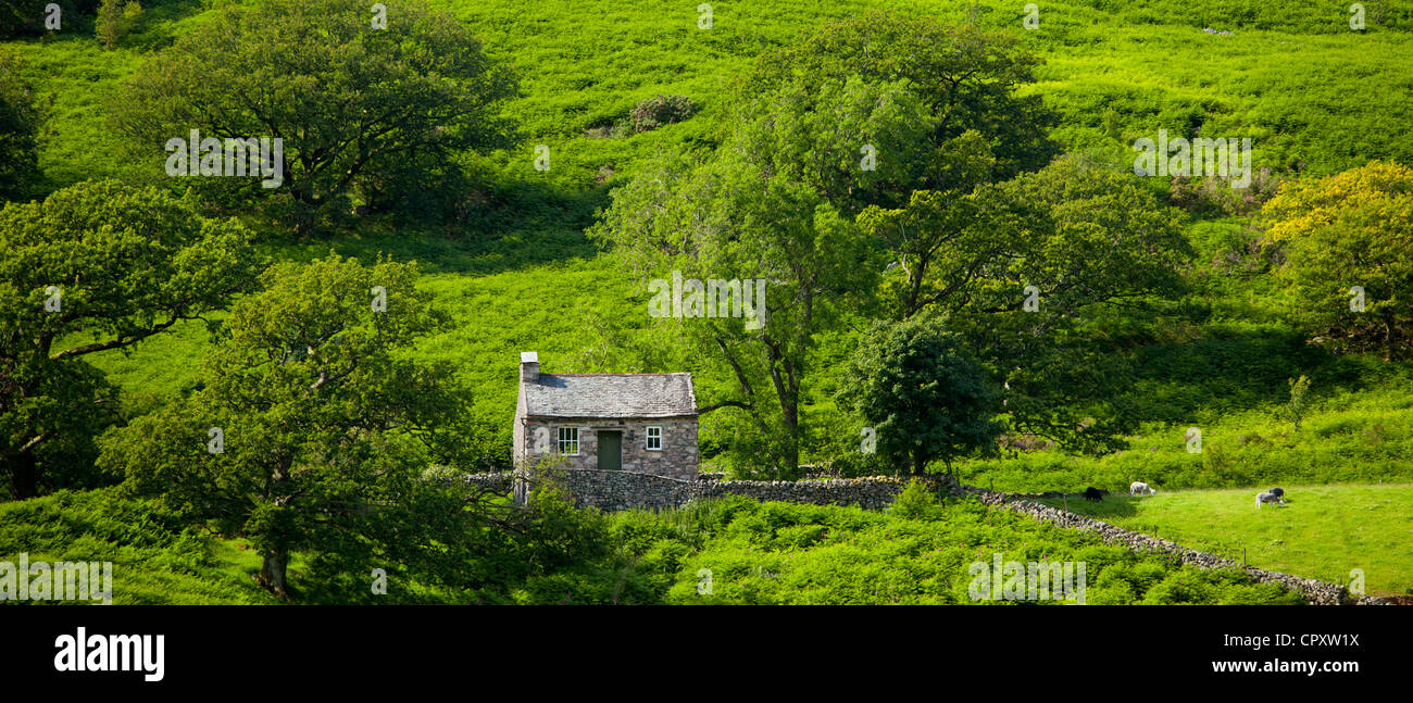 Cottage in pietra in Hard Knott passano in prossimità Eskdale nel Parco Nazionale del Distretto dei Laghi, Cumbria, Regno Unito Foto Stock