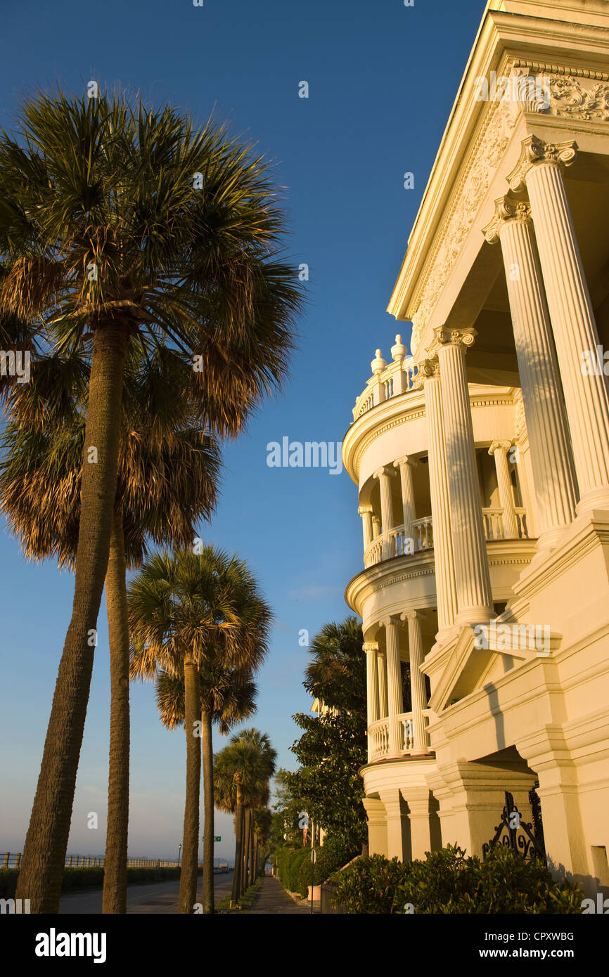 Case Antebellum la batteria promenade di Charleston, Carolina del Sud e Stati Uniti d'America Foto Stock