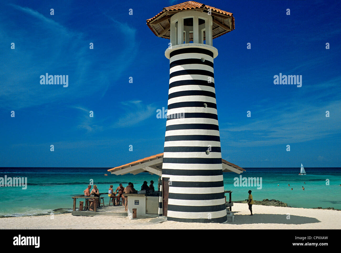 Repubblica Dominicana, Altagracia provincia, Bayahibe, faro sulla spiaggia Foto Stock