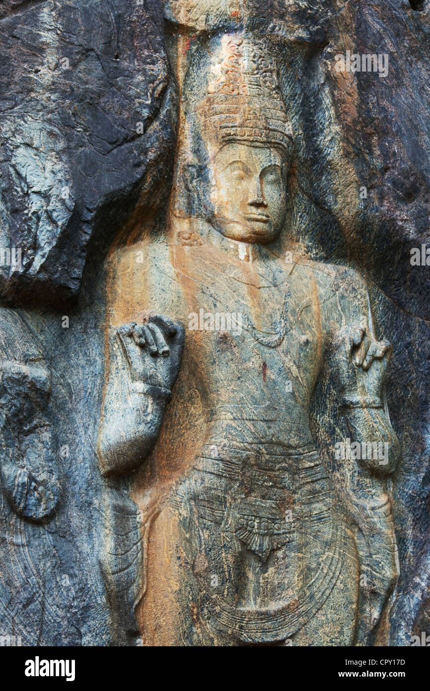 Il carving nel tempio buddista Buduruvagala, Sri Lanka Foto Stock