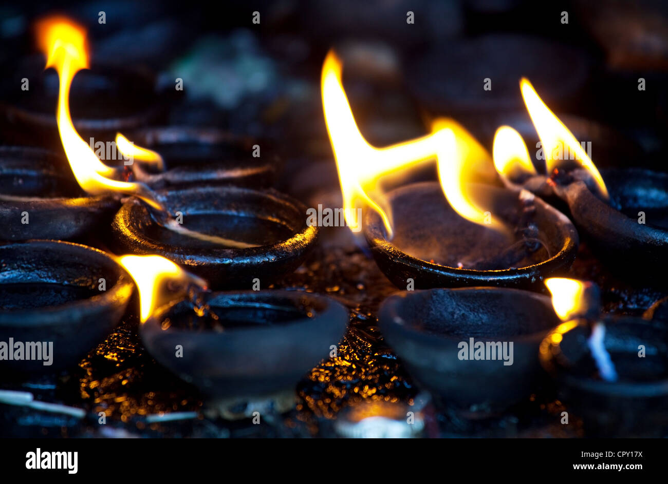 Lampade in tempio,Sri Lanka Foto Stock