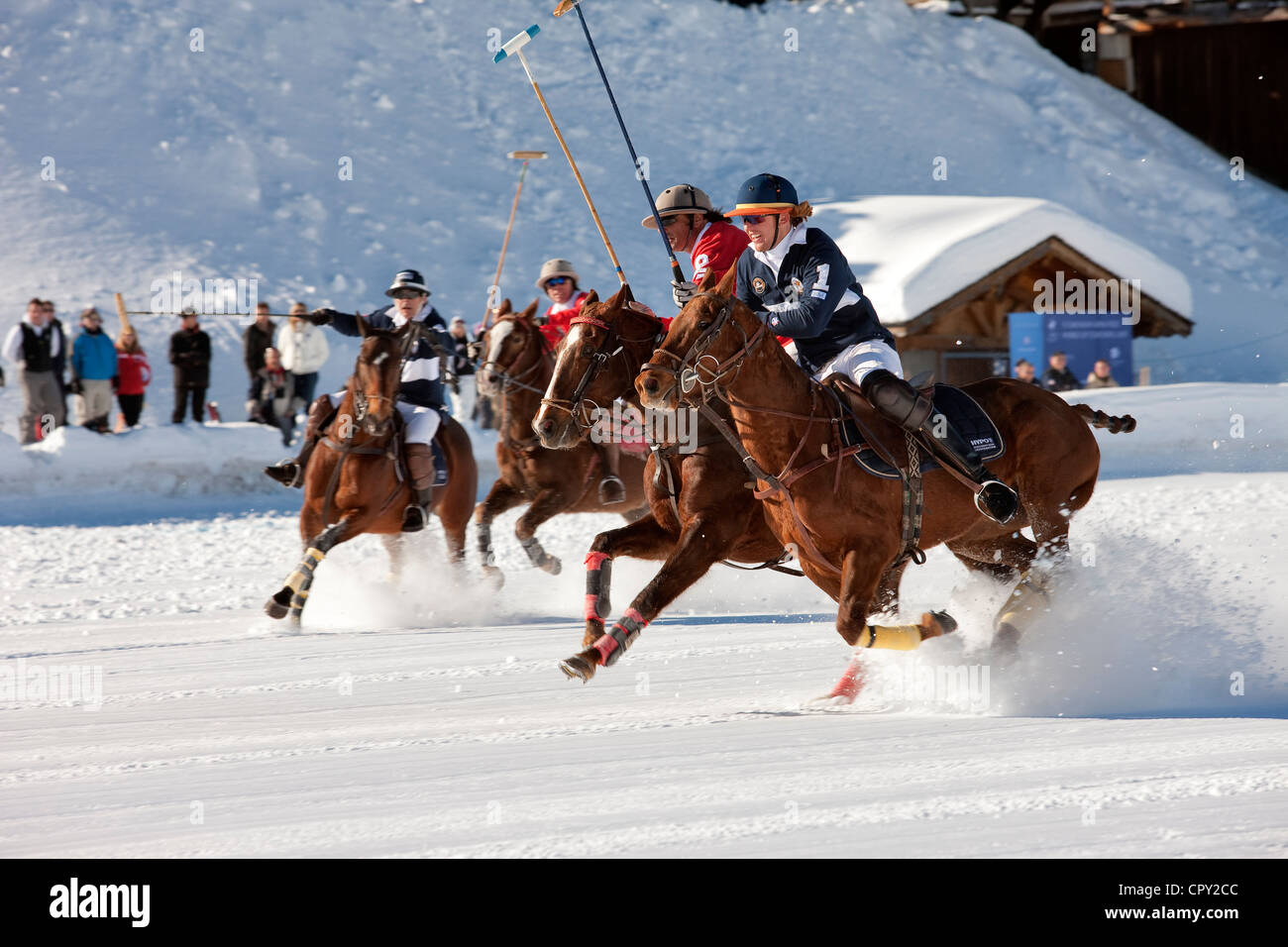 Francia, Savoie, Tarentaise, Massif de la Vanoise, Courchevel 1850, neve polo evento Foto Stock