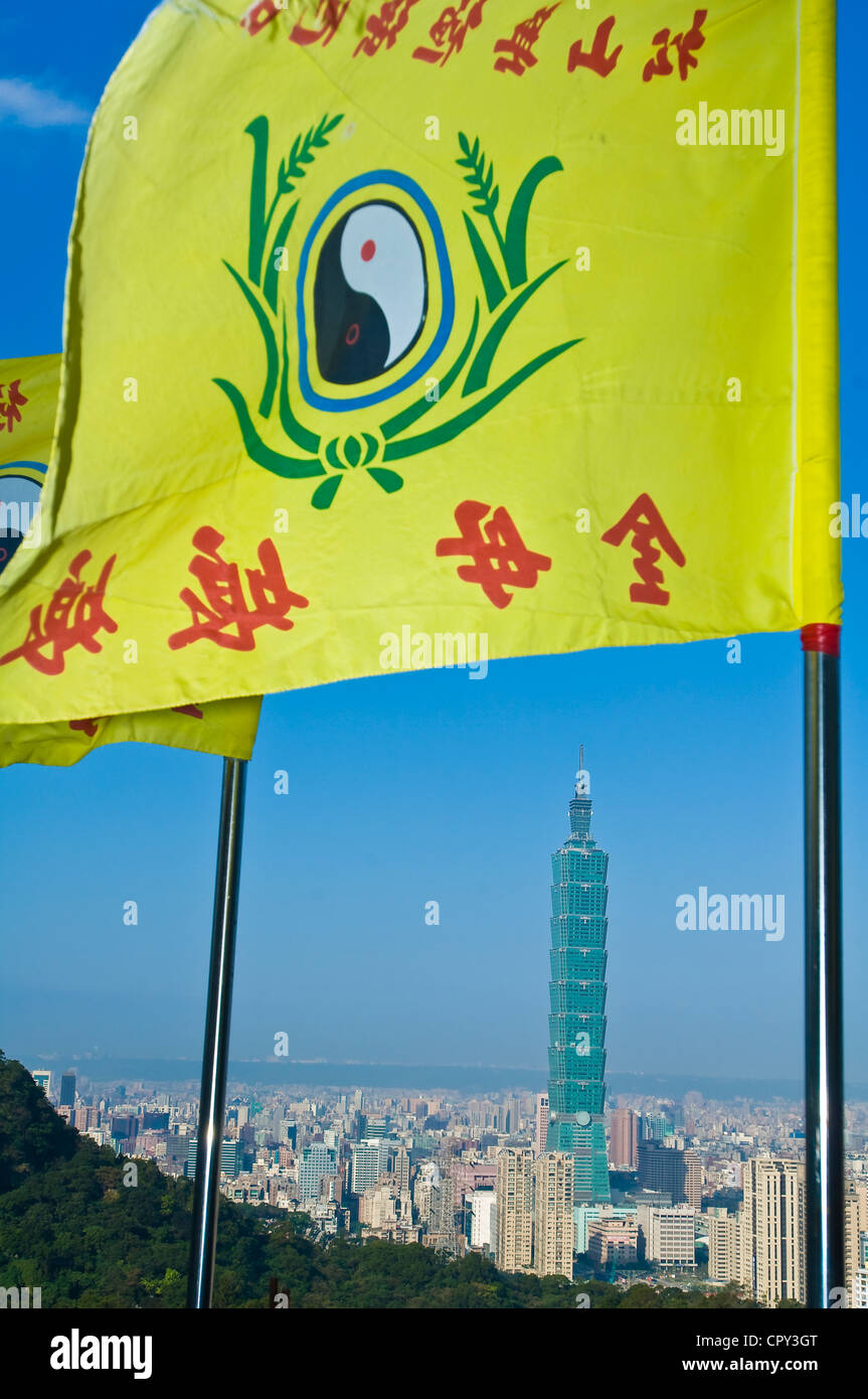 Taipei Taiwan Taipei 101 Tower 508 m di altezza di una delle torri più alte nel mondo dell'architetto azienda CY Lee architetti Partner visto Foto Stock