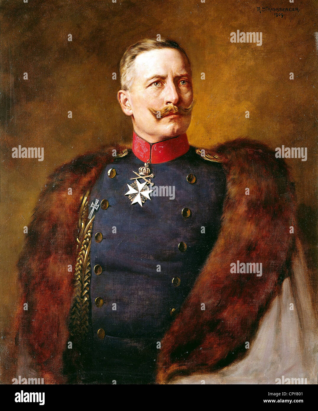 Wilhelm II, 27.1.1859 - 4.6.1941, Imperatore tedesco 1888 - 1918, mezza lunghezza in uniforme, dipinto di Anna Strassberger, 1909, Museo di Storia militare, Rastatt, Germania, Foto Stock