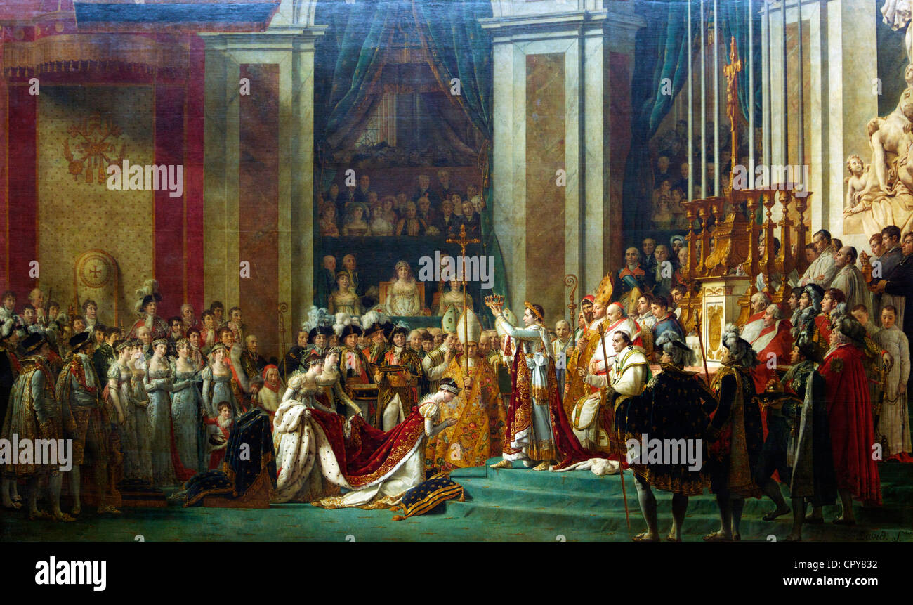 Imperatore Napoleone all'incoronazione dell'imperatrice Josephine nella Cattedrale di Notre Dame, 2 dicembre 1804 da Jacques-Louis David, Louvre Parigi Foto Stock