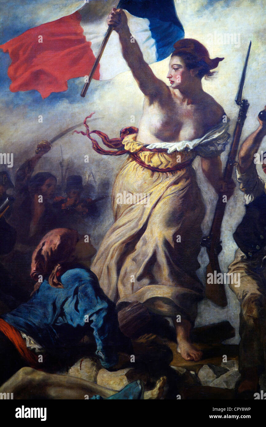 Dettaglio della libertà guida il popolo, 28 luglio 1830, Da Eugène Delacroix, 1831, il Musee du Louvre, Parigi, Francia, Europa Foto Stock