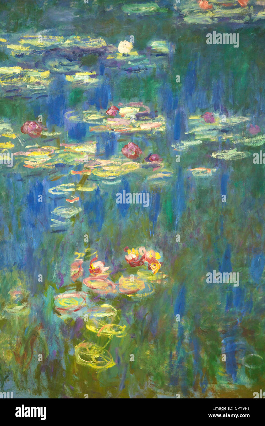 Dettaglio delle ninfee di Claude Monet, il Musee de L'Orangerie Museum, Parigi, Francia, Europa UE Foto Stock