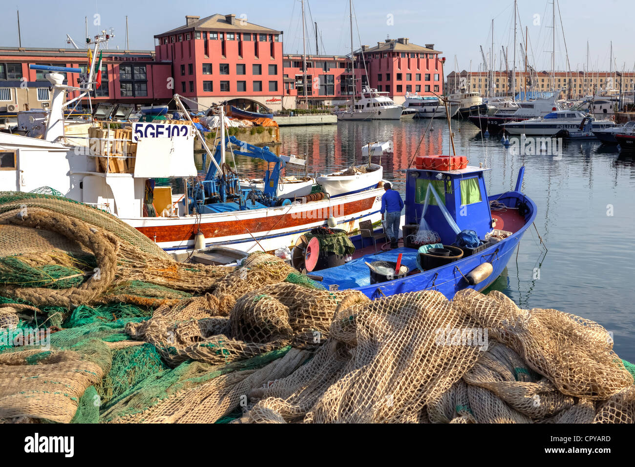 Porto di pesca a Genova, liguria, Italy Foto Stock