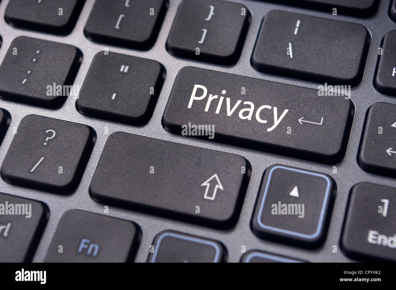 Messaggio sulla tastiera il tasto invio, per la politica di tutela della privacy dei concetti Foto Stock