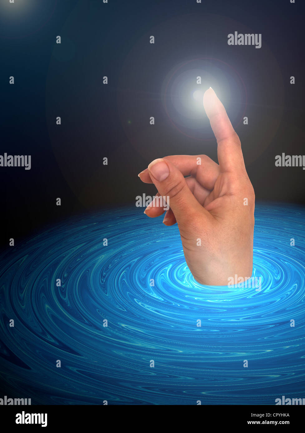 Concetto di toccare lo spazio con il buco nero Foto Stock