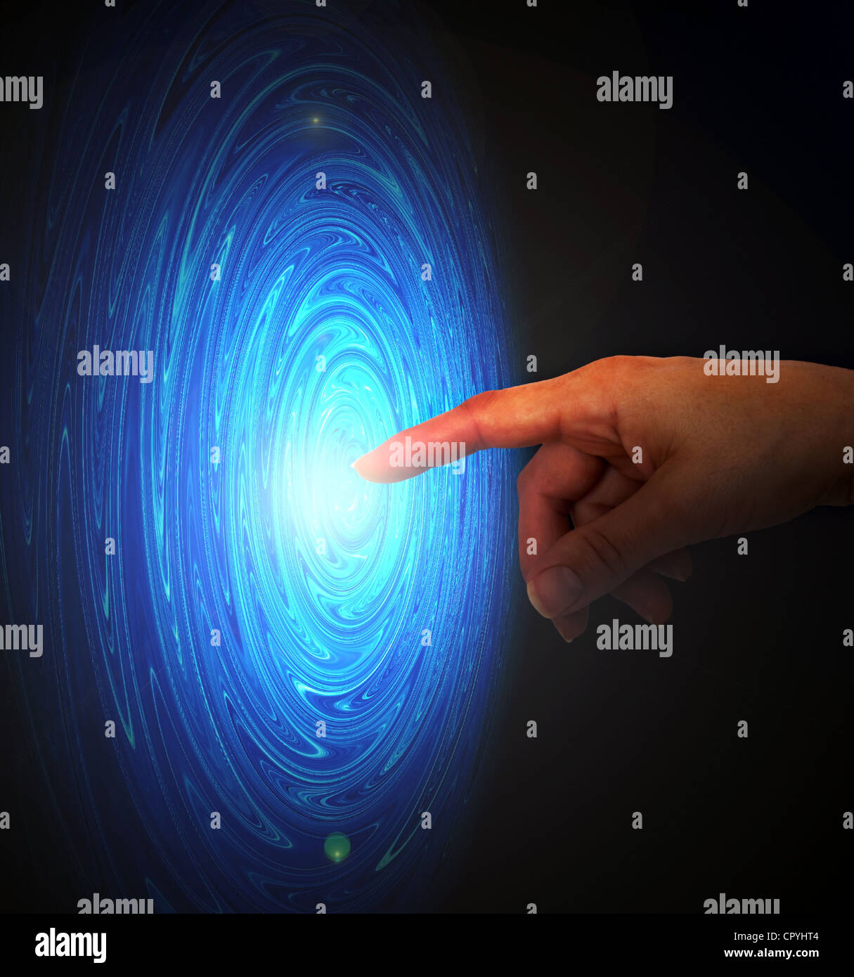 Concetto di toccare lo spazio con il buco nero creative sfondo astratto Foto Stock
