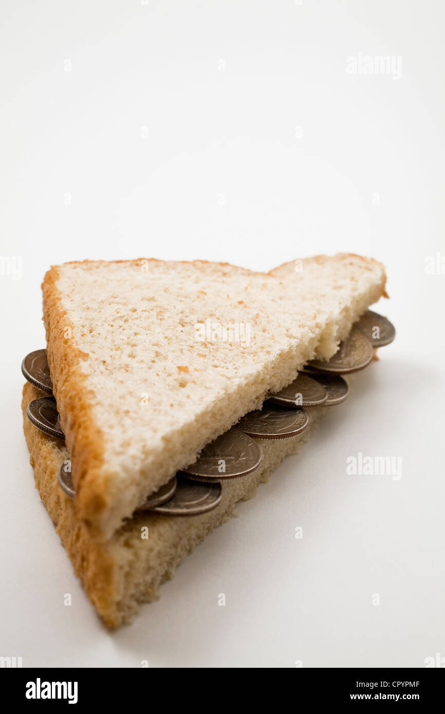 Noi il venticinque per cento delle monete il panino metà Foto Stock