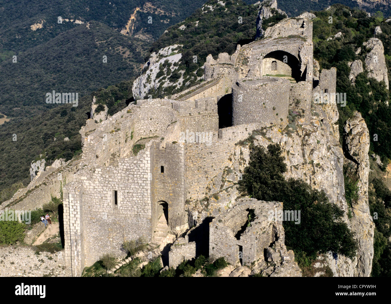 Francia, Aude, Chateau de Peyrepertuse, XII secolo il castello cataro Foto Stock