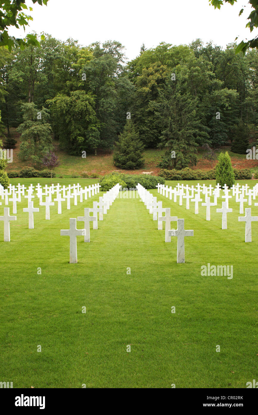 Righe di tombe a Aisne-Marne Cimitero Americano Belleau Nr Chateau Thierry Francia Foto Stock