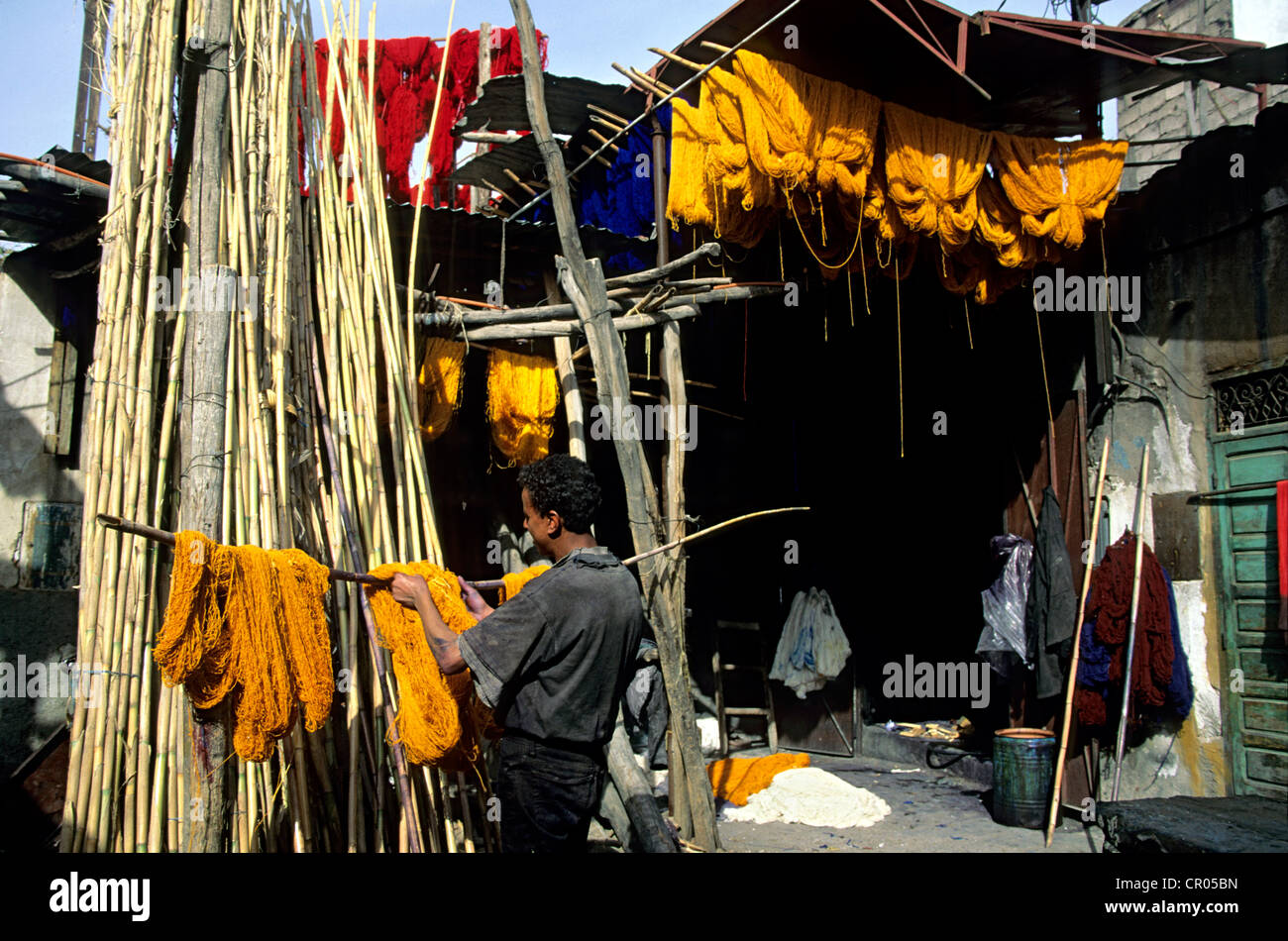 Il Marocco, Alto Atlante, Marrakech città imperiale, medina elencati come patrimonio mondiale dall' UNESCO, il souk dei tintori Foto Stock