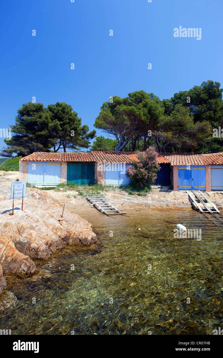 Francia, Var, Corniche des Maures, Cabasson, capanne di fronte Bregancon Foto Stock