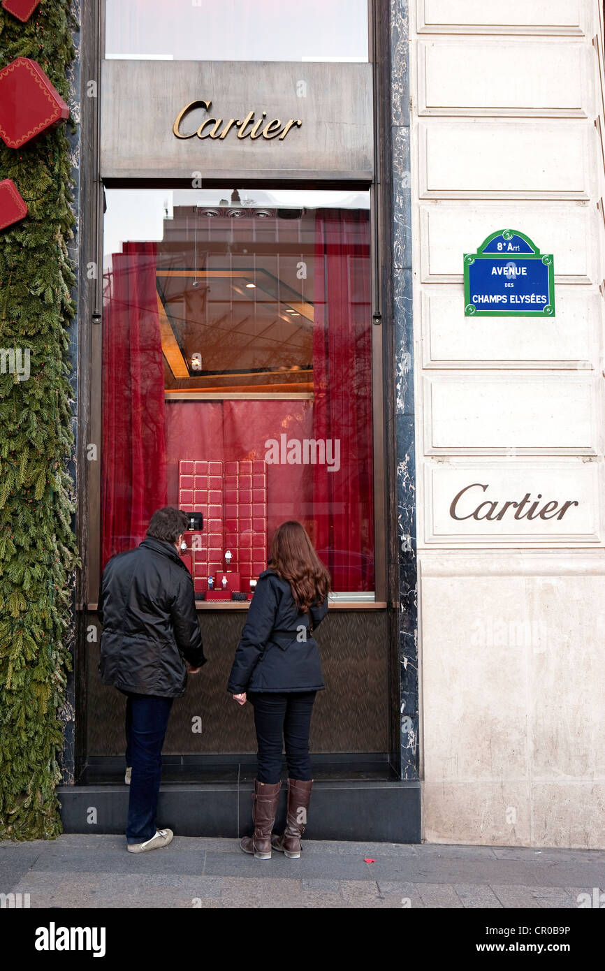 Francia, Parigi , Cartier gioielli in Avenue des Champs Elysees Foto Stock