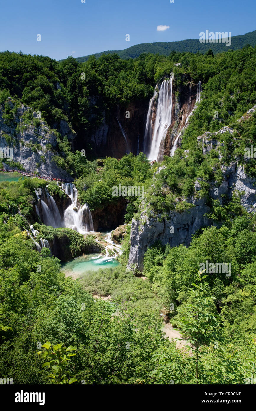 Grande Cascata Veliki Slap cascata, il Parco Nazionale dei Laghi di Plitvice, Croazia, Europa Foto Stock