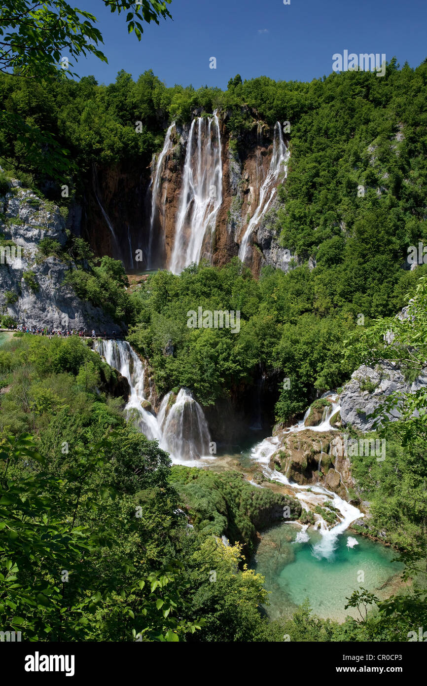 Grande Cascata Veliki Slap cascata, il Parco Nazionale dei Laghi di Plitvice, Croazia, Europa Foto Stock