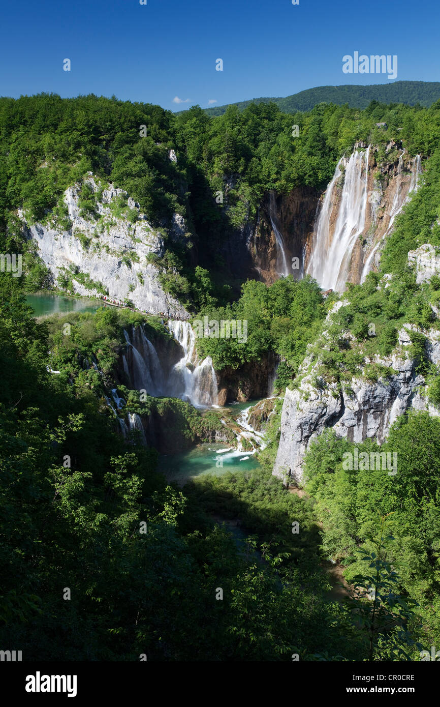 Grande Cascata Veliki Slap cascata, il Parco Nazionale dei Laghi di Plitvice, Croazia, Europa Foto Stock