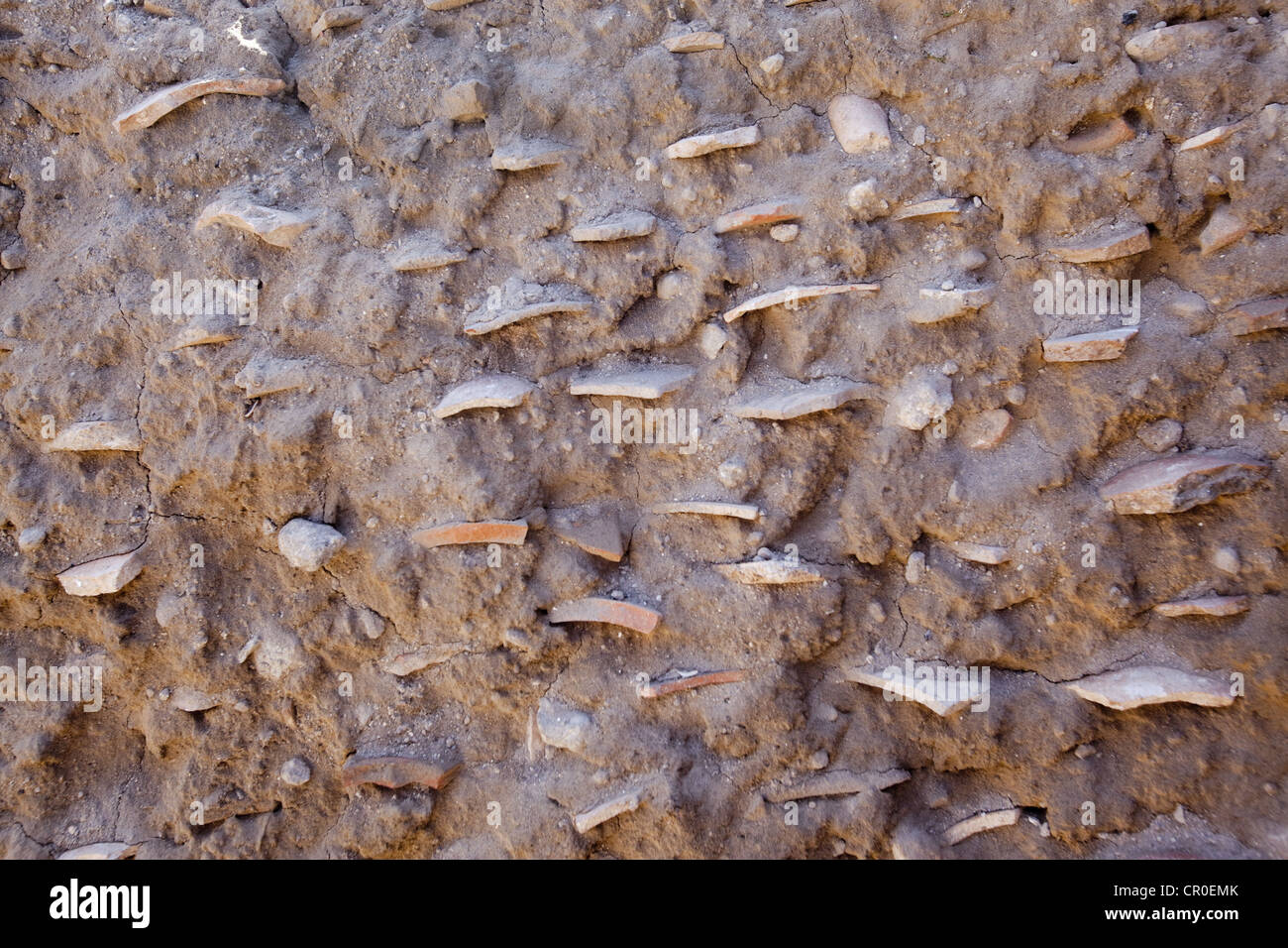 Scavo Archeologico esponendo potsherds a Cesarea Maritima, Israele Foto Stock