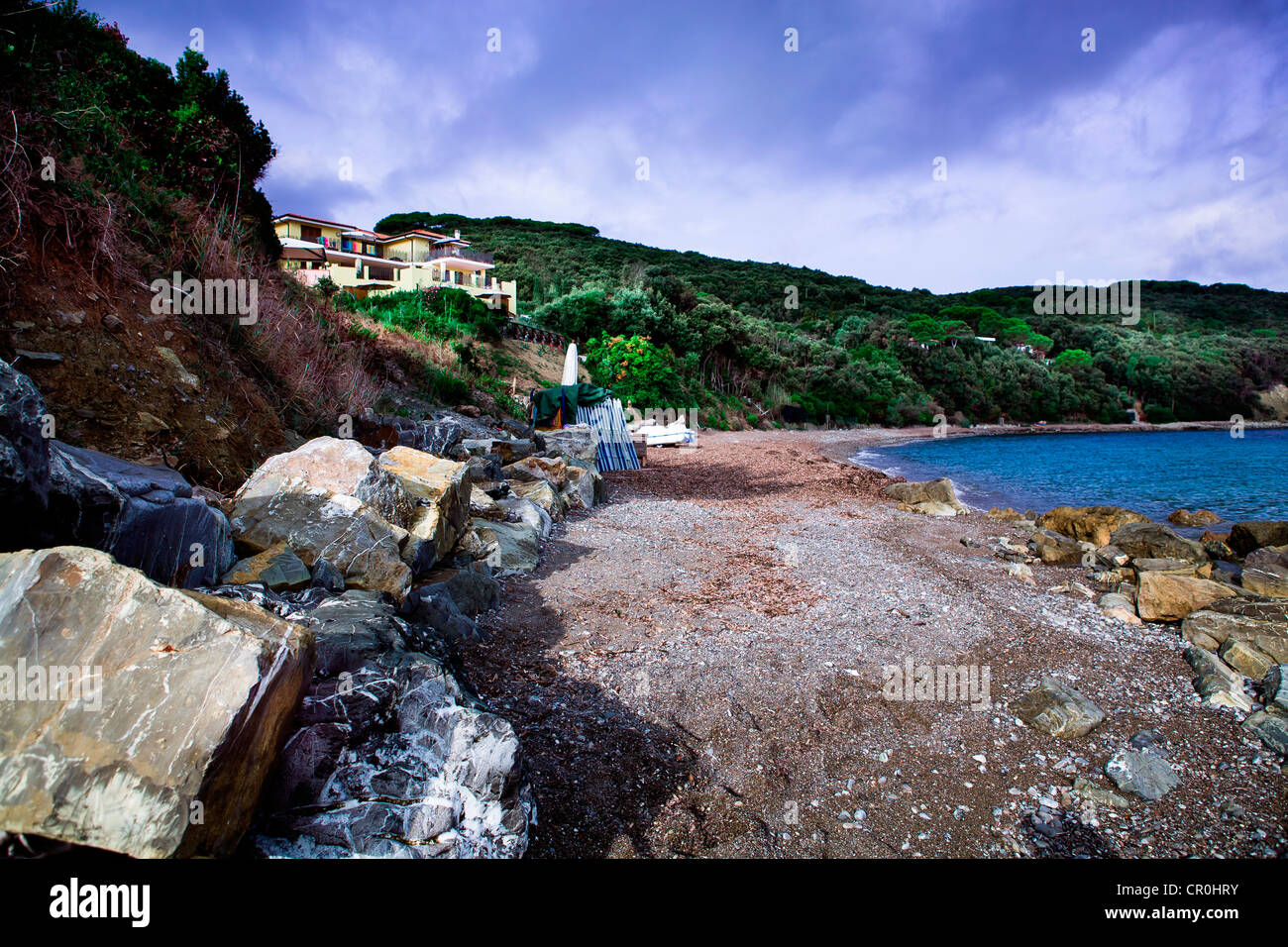 Spiaggia di Frugoso vicino a cavo, Isola d'Elba, Italia, Europa Foto Stock