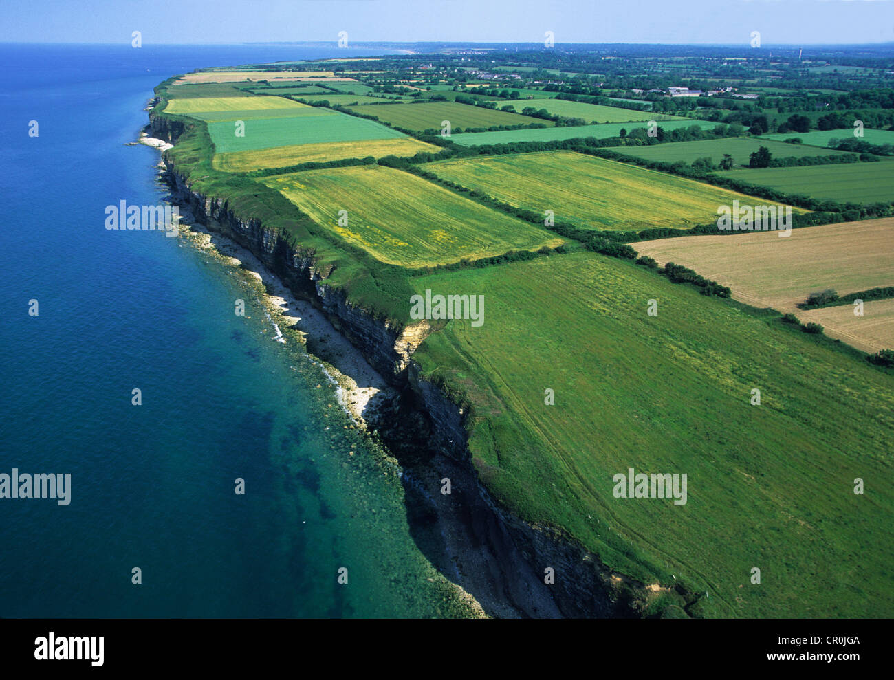 Francia, Manche, Pointe du Hoc (vista aerea) Foto Stock