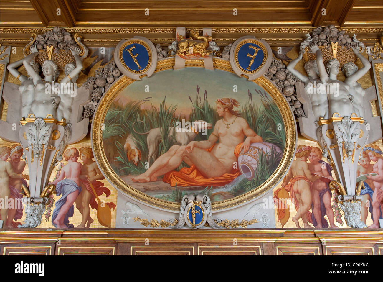 Francia Seine et Marne Fontainebleau Castello Reale elencati come patrimonio mondiale dall' UNESCO Galerie Francois I (Re Francois ho gallery) Foto Stock