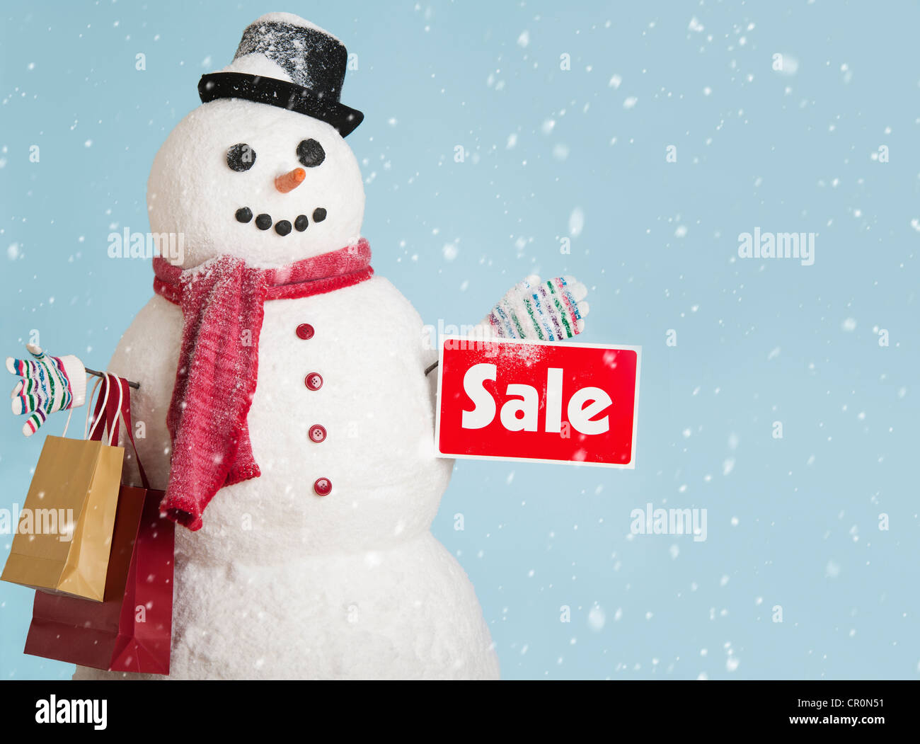 Studio shot di pupazzo di neve con i negozi Foto Stock