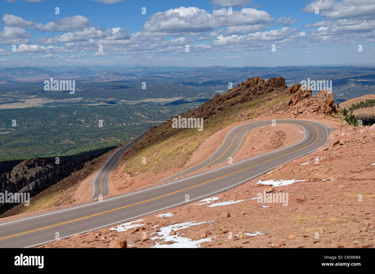 Vedute di Pike National Forest, Pikes Peak autostrada, Colorado Springs, Colorado, STATI UNITI D'AMERICA Foto Stock