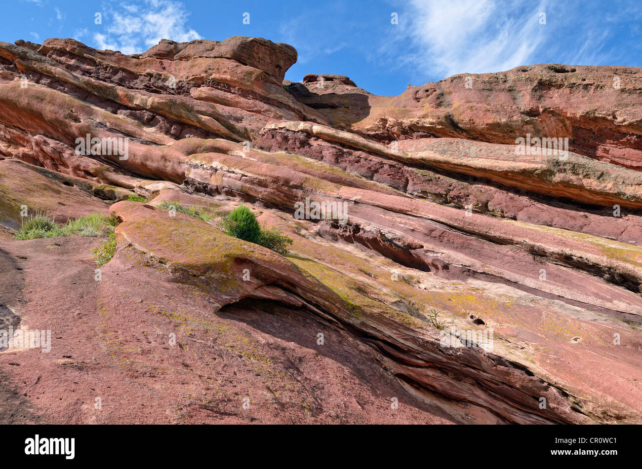 Formazione di roccia in roccia Nave, dettaglio strutturale, pietra arenaria rossa, Red Rocks Parco, Denver, Colorado, STATI UNITI D'AMERICA Foto Stock