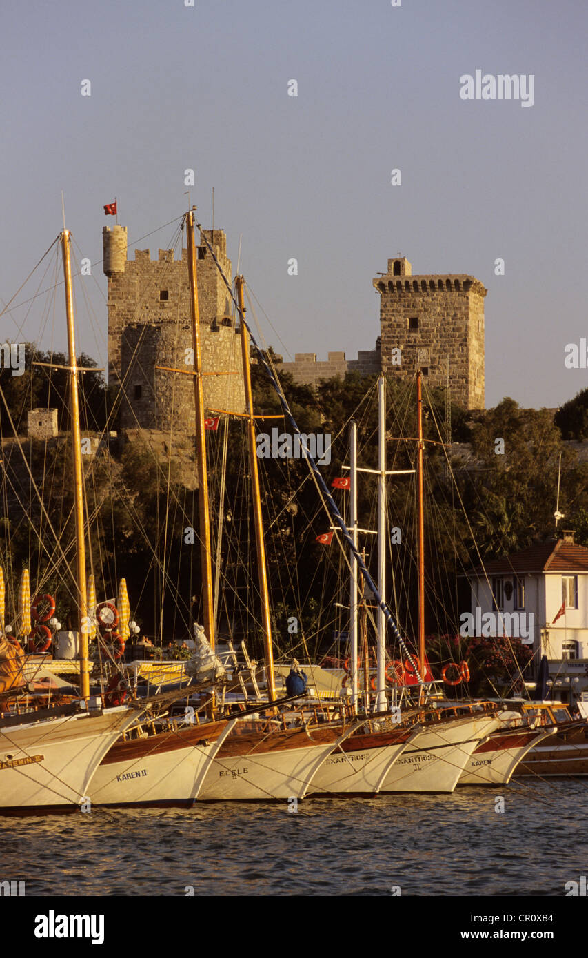 La Turchia, regione del Mar Egeo, Bodrum, porto e San Pietro di Castello Foto Stock