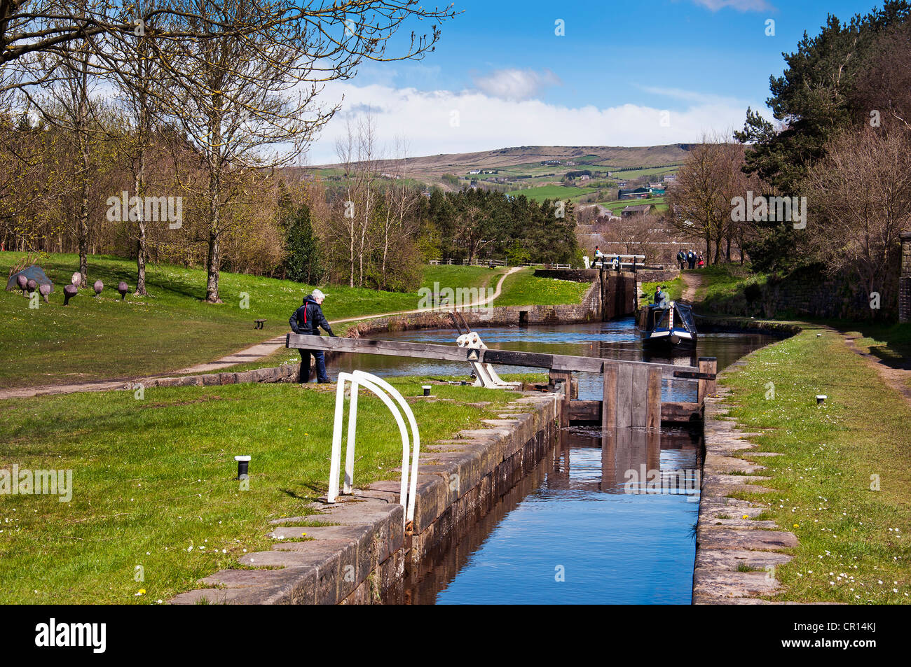 L Huddersfield Narrow Canal, Diggle, Oldham Lancashire. Foto Stock