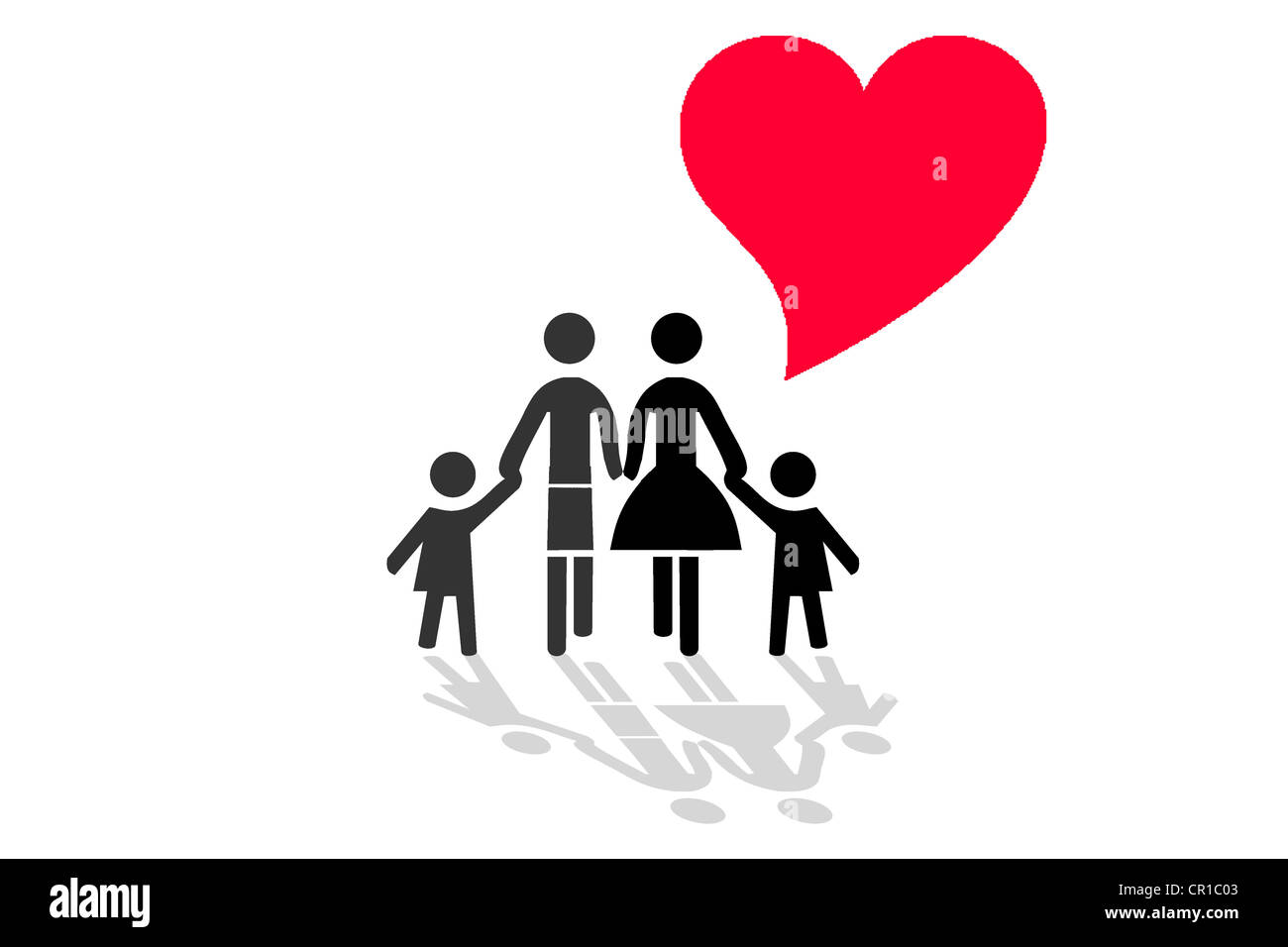 Famiglia con cuore, immagine simbolica per amore e armonia in una famiglia, illustrazione Foto Stock