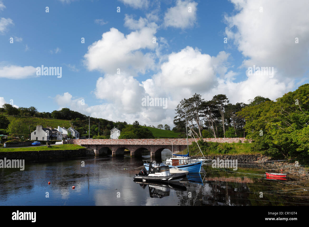 Glendun nel fiume Cushendun, County Antrim, Irlanda del Nord e Gran Bretagna, Europa, PublicGround Foto Stock