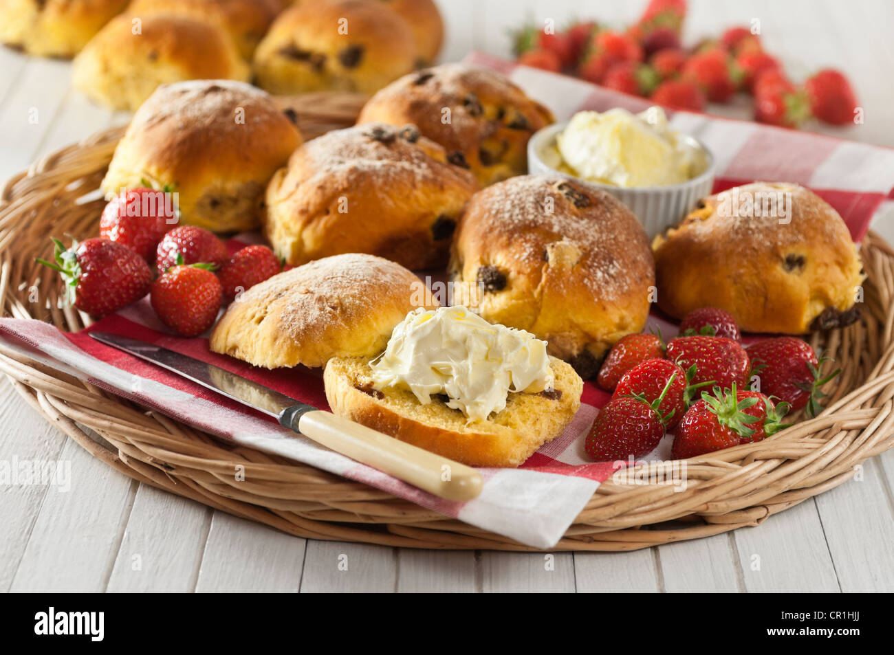 Cornish zafferano panini con clotted cream alimentare regionale REGNO UNITO Foto Stock