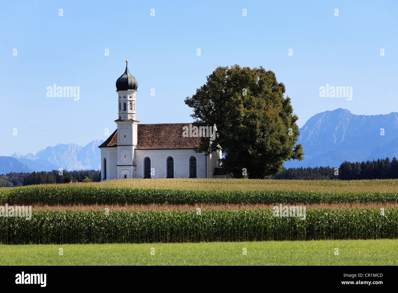 San Andrae chiesa in etting, Polling Pfaffenwinkel regione, Alta Baviera, Baviera, Germania, Europa PublicGround Foto Stock