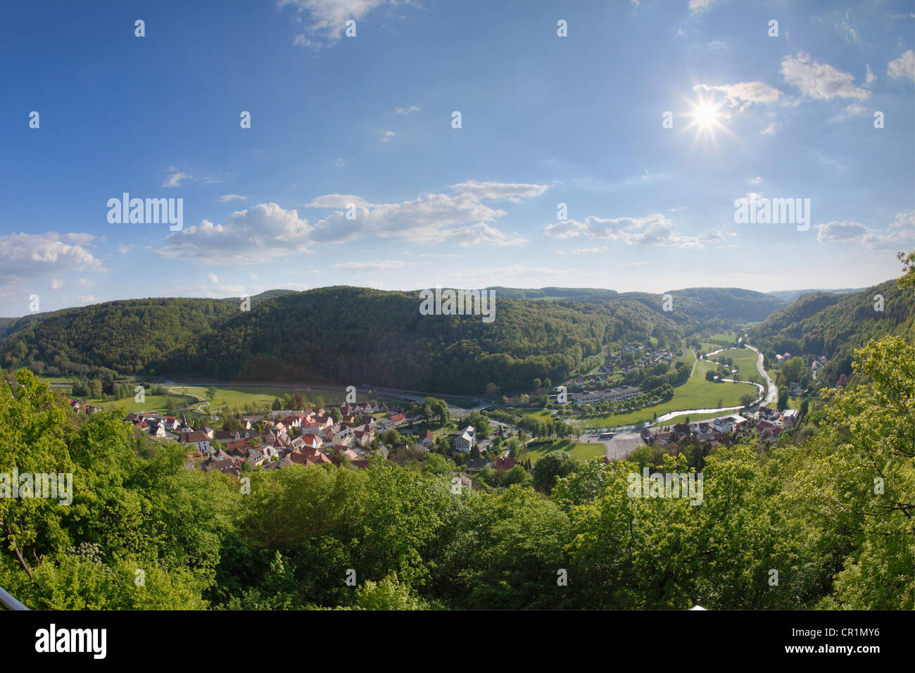 Muggendorf, città mercato di zona Wiesenttal, Svizzera della Franconia, Alta Franconia, Franconia, Baviera, Germania, Europa Foto Stock