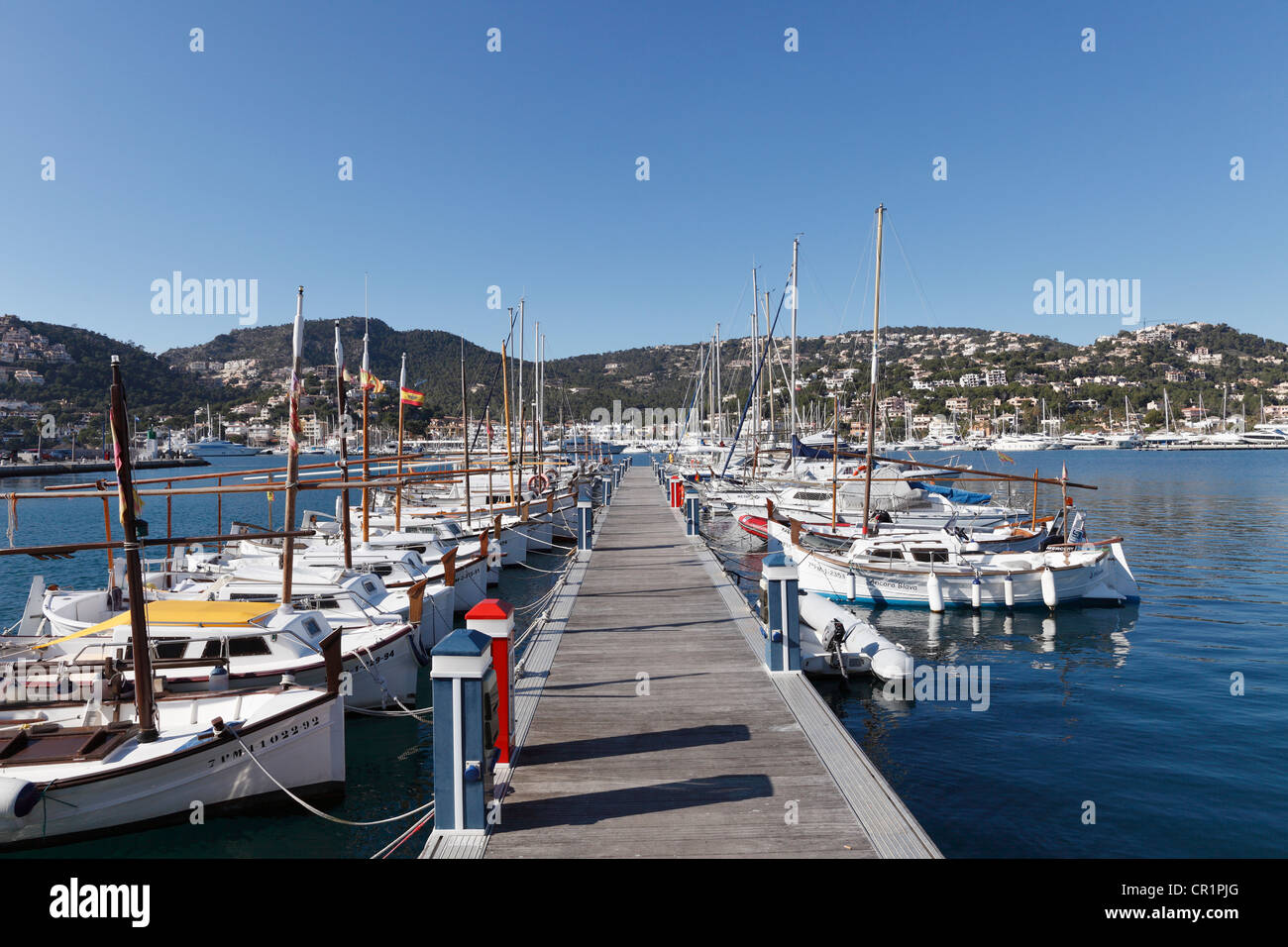 Port d'Andratx, di un porto di pesca, Maiorca, Maiorca, isole Baleari, Spagna, Europa Foto Stock