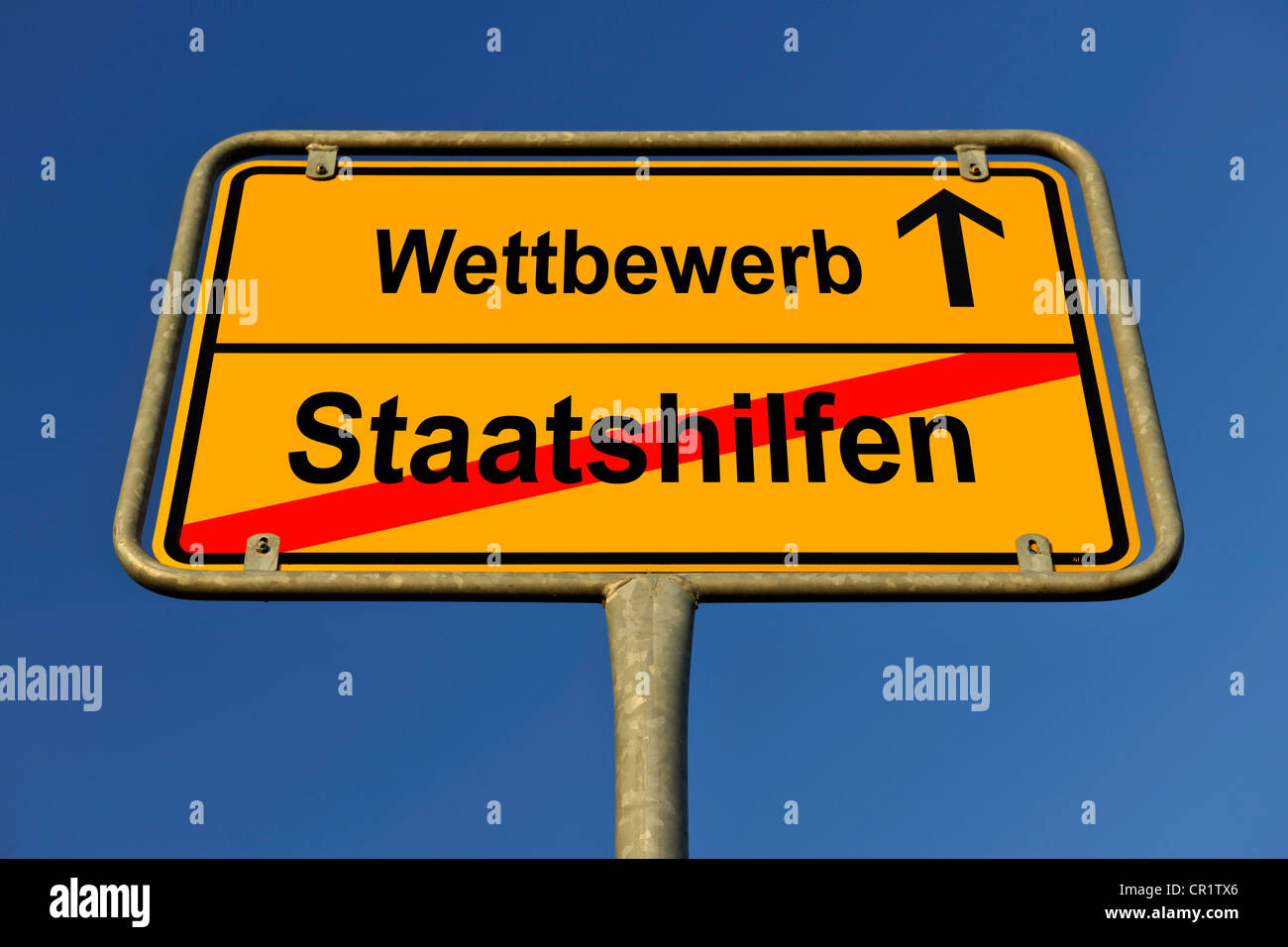 Città segno, i limiti della città, Wettbewerb e Staatshilfen, Tedesca per la concorrenza e gli aiuti di Stato, immagine simbolica per contraddizione Foto Stock