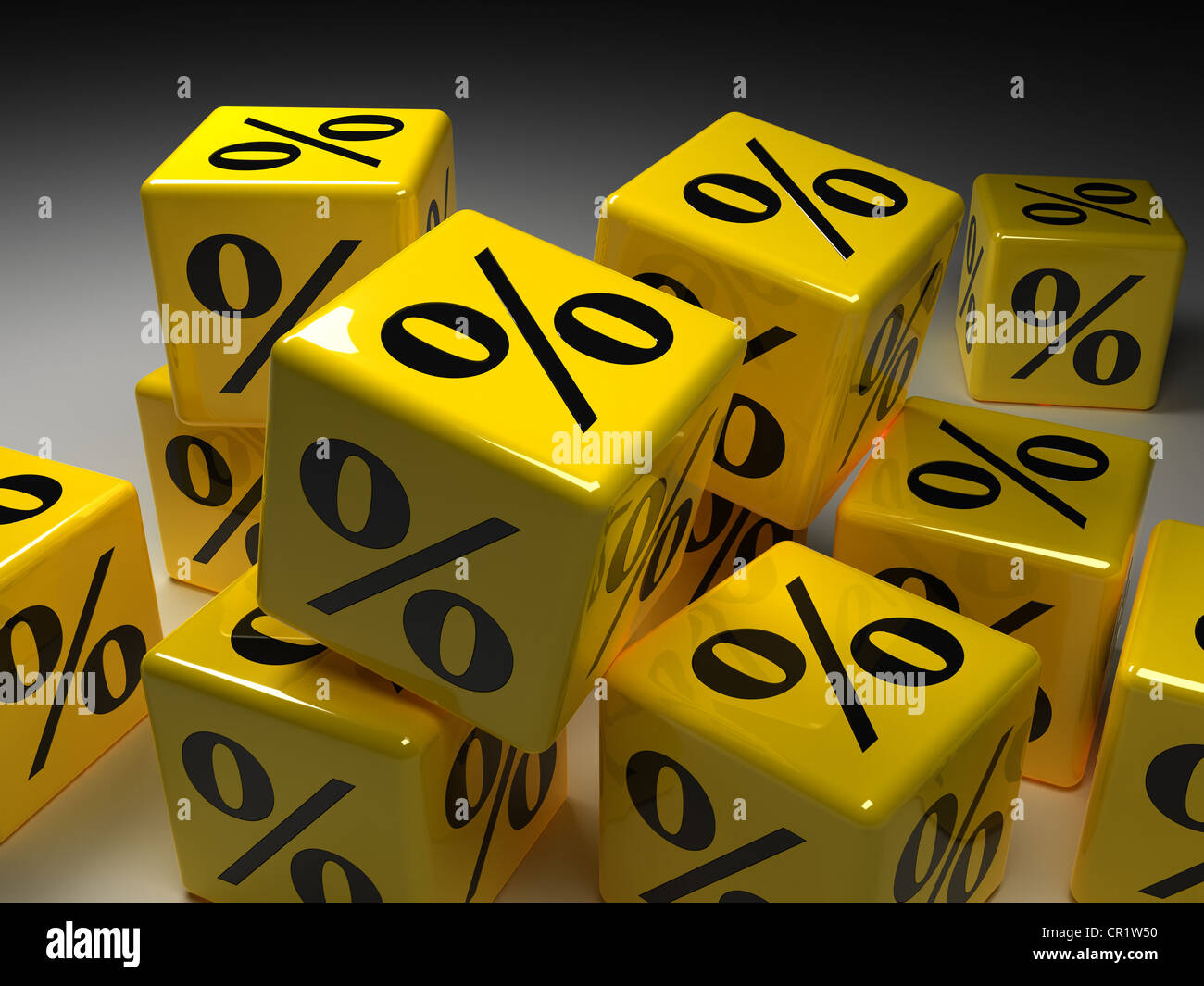A cubetti con per cento segni, computer grafica Foto Stock