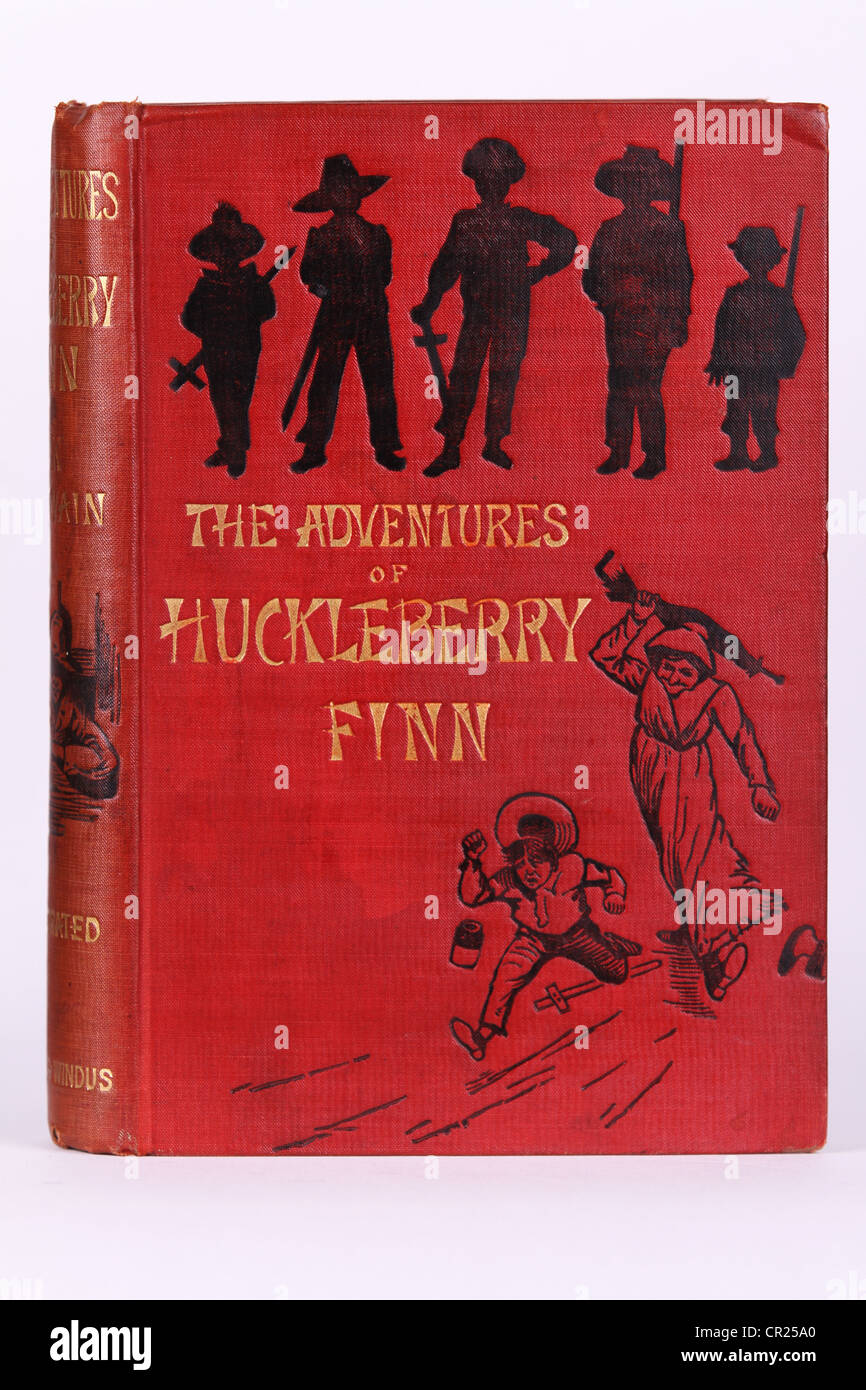 Huckleberry Finn per la copertina del libro prima edizione 1884 originale British prima edizione di Mark Twain Foto Stock