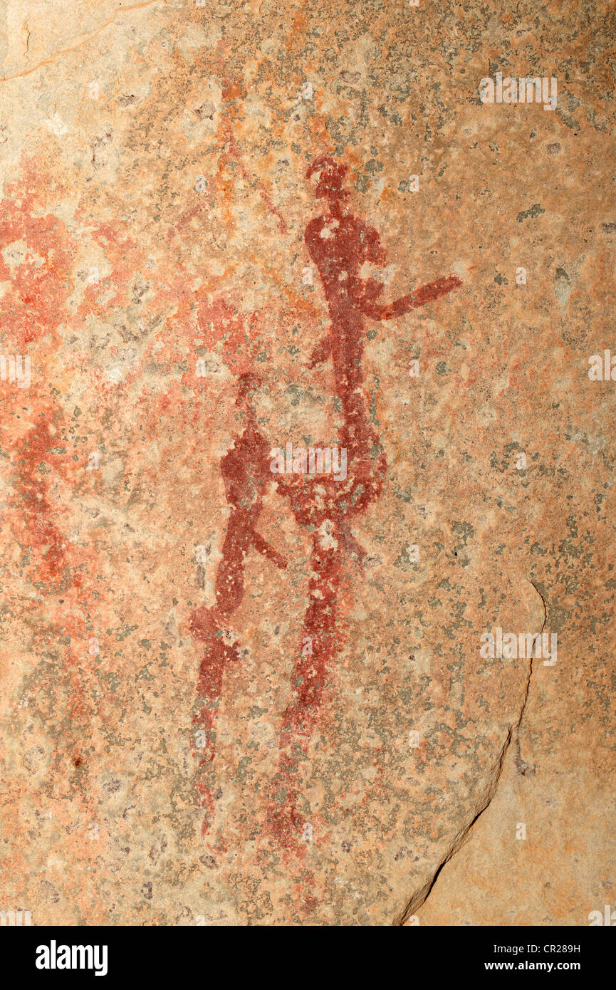 I Boscimani (SAN) rock dipinto raffigurante figure umane, Sud Africa Foto Stock