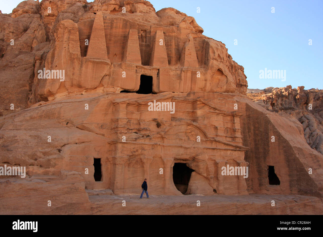 Tempio scolpite dalla montagna di arenaria, PETRA, Giordania, MEDIO ORIENTE Foto Stock