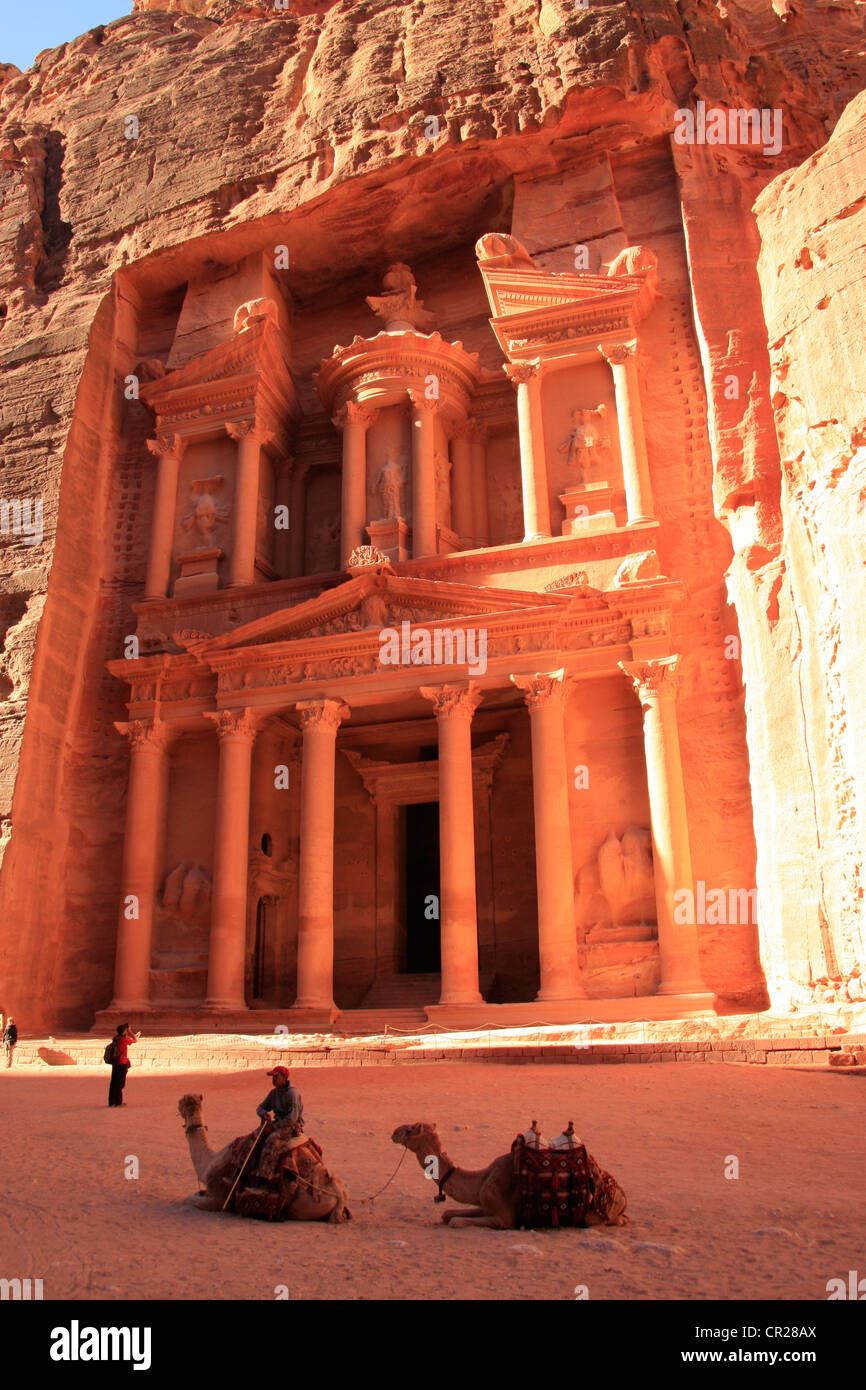 Il tesoro con i cammelli, PETRA, Giordania, MEDIO ORIENTE Foto Stock