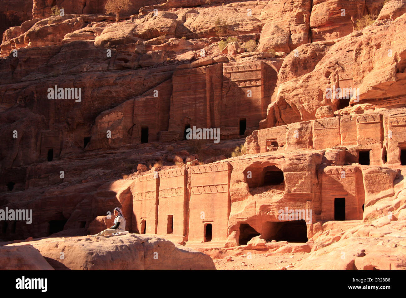 Tempio scolpite dalla montagna di arenaria, PETRA, Giordania, MEDIO ORIENTE Foto Stock