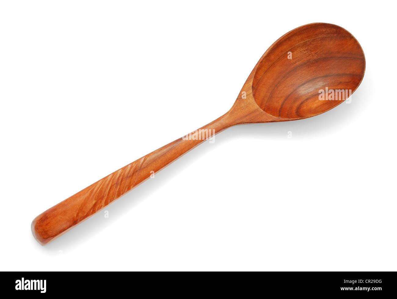 Cucchiaio di legno isolato su sfondo bianco Foto Stock